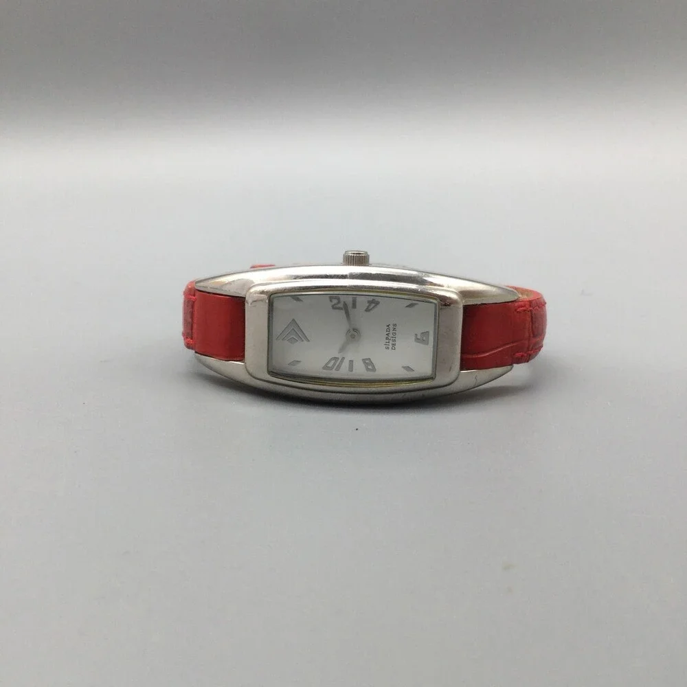 Silpada Designs Womens Watch 21mm White Dial Red Leather Tonneau New Battery